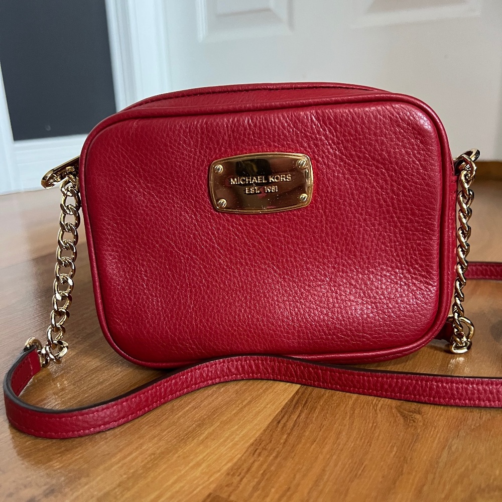 Michael Kors Small Red Shoulder Bag with Chain Detail